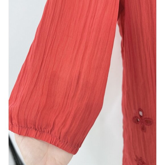 Couture Vers Yours Women's Red Embroidered Long Sleeve Tunic Blouse Sz L/11 Boho - Picture 7 of 10